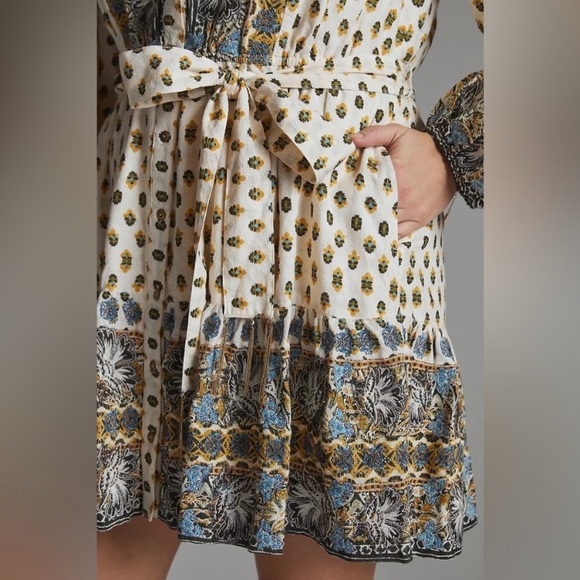 Anthropologie Floral Mini Dress size XS Long Sleeve Embroidered Shirtdress - Picture 5 of 15